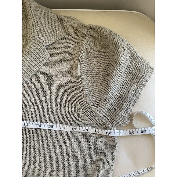 August Silk Women Tan Short Sleeve Large Button Acrylic Ribbon Knit Cardigan XL - Picture 5 of 8